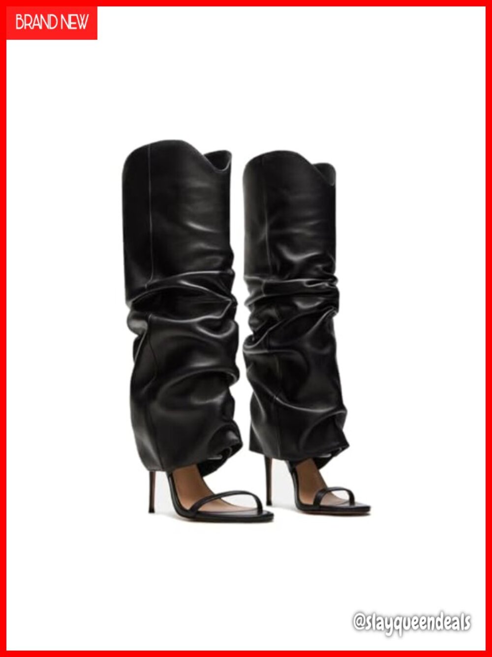 Women's Slouchy Knee High Open Toe Stiletto Heel Pull On Boots